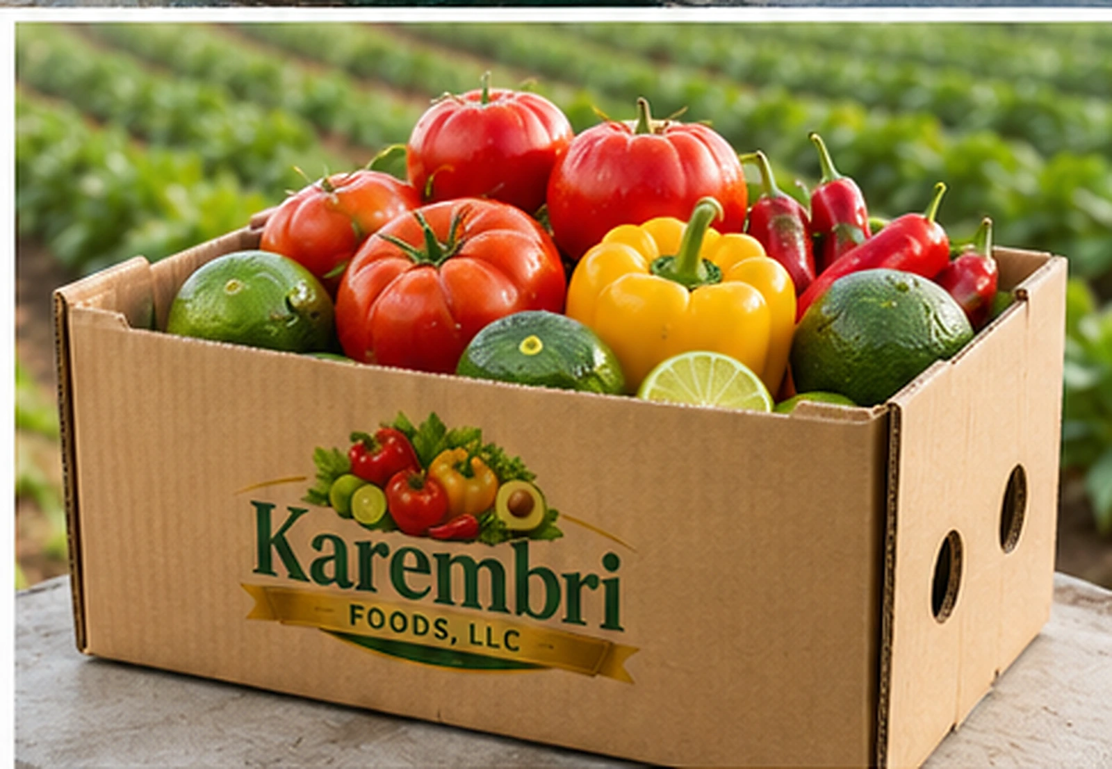 Fresh produce in a Karembri Foods branded shipping box