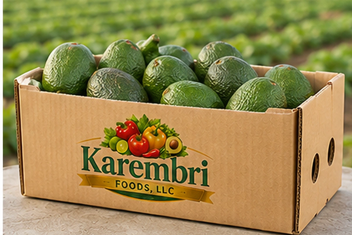 Karembri Foods box filled with fresh avocados