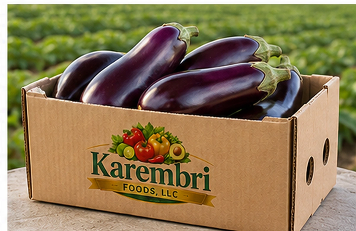 Karembri Foods box filled with fresh eggplant