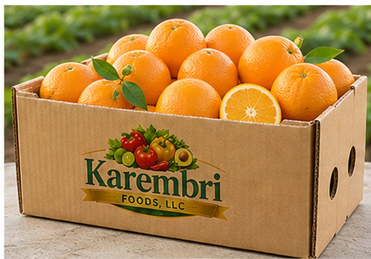 Karembri Foods box filled with fresh oranges