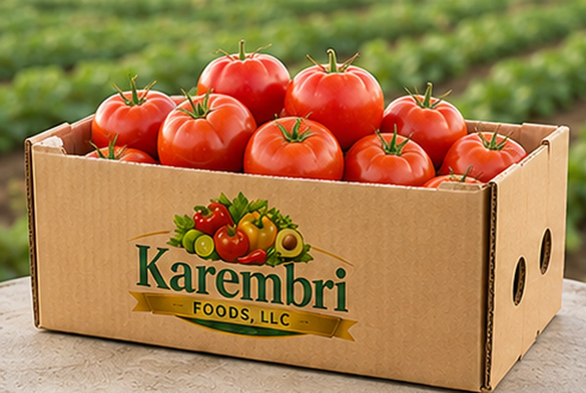 Karembri Foods box filled with fresh tomatoes